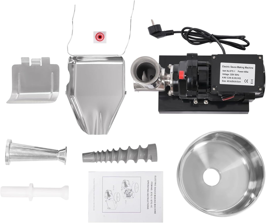 Tomatenpresse Elektrisch, 450W Tomatenpresse, 220V, Edelstahl, Kühlkörperlöcher für Ketchup, Blaubee