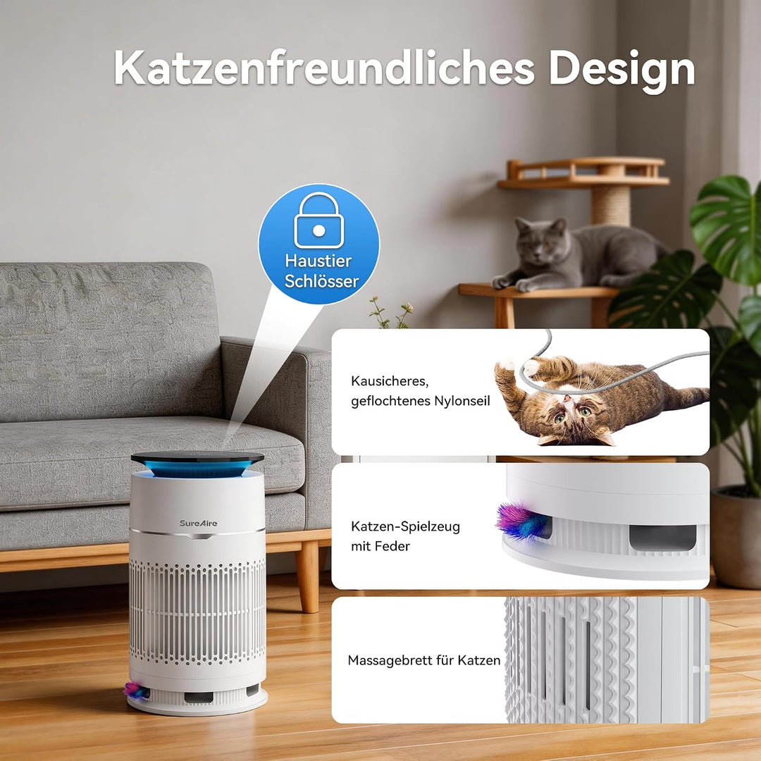 Katzen-Luftreiniger mit HEPA-Filter, Tisch-Luftreiniger mit austauschbarem Vorfilter und Katzen-Teas
