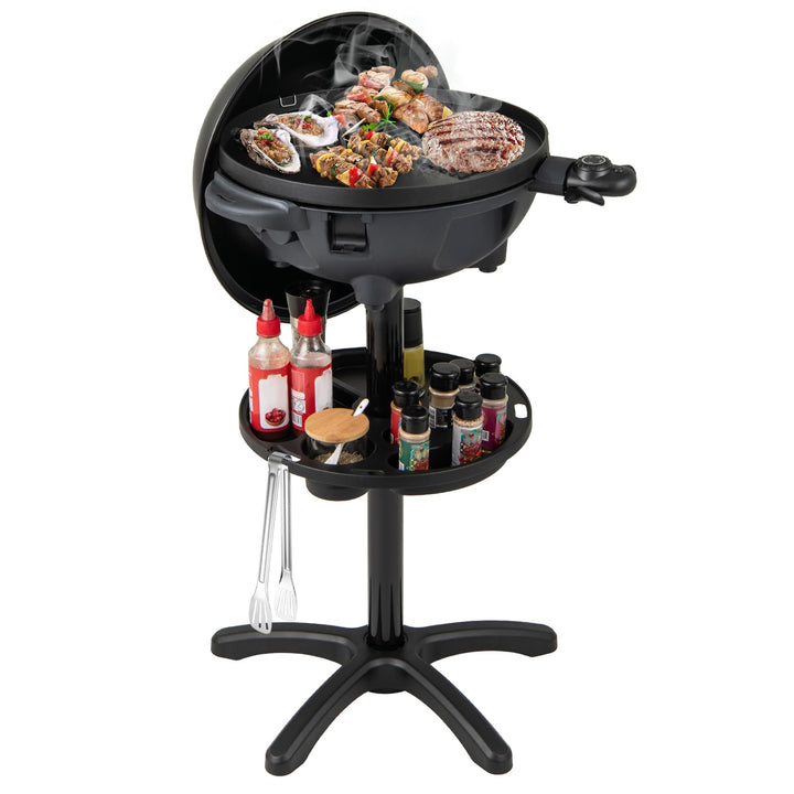 GOPLUS Elektrogrill für Balkon, Standgrill mit einstellbarer Temperatur, 2-Zonen Antihaftplatte, sta