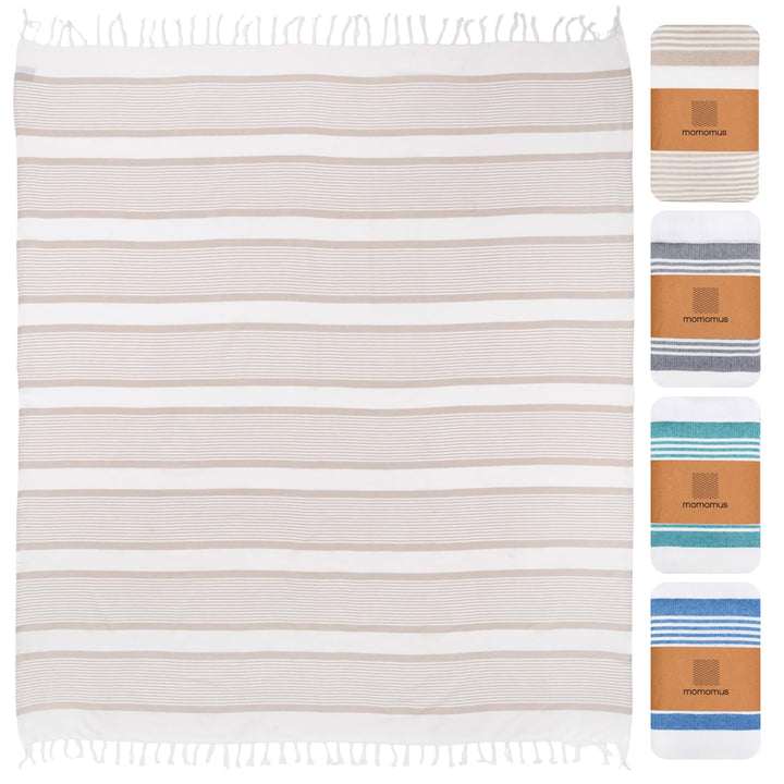 MOMOMUS Stranddecke Sandfrei XXL im Fouta-Stil – mit Boho-Abschluss, Leicht und Kompakt – Grosse Str