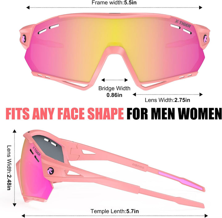 X-TIGER Fahrradbrille, UV400 mit 5 Wechselgläser,Herren Damen Sportbrille, Starker TR90 Frame,Outdoo