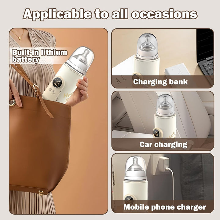 Flaschenwärmer Baby, Tragbarer Flaschenwärmer, Unterwegs mit LCD-Display USB-Ladung Babyflaschenwärm