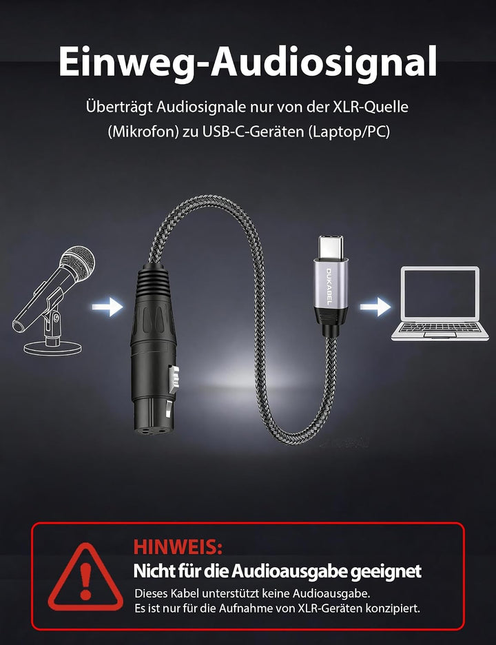 DuKabel USB C auf XLR Mikrofonkabel 2,4m mit DAC für Dynamische Mikrofone 2.4 Meter, 2.4 Meter