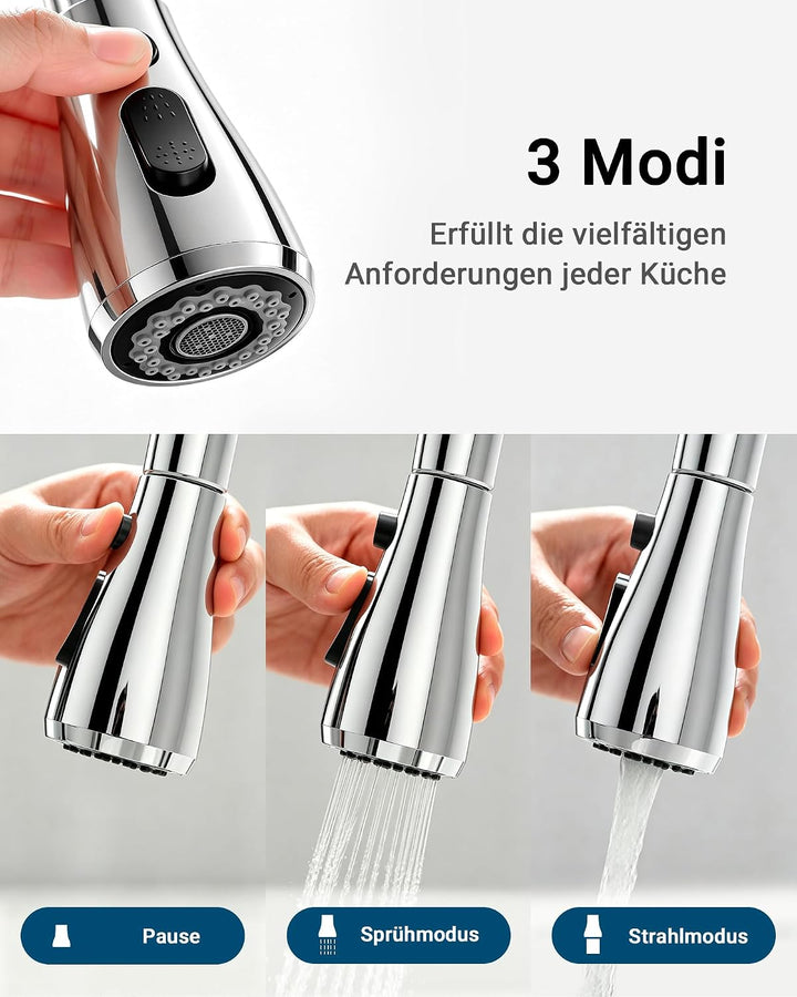 Ibergrif M22136 Wasserhahn Küche Ausziehbar Mischbatterie- Küchenarmatur Edelstahl 360° Schwenkbar,