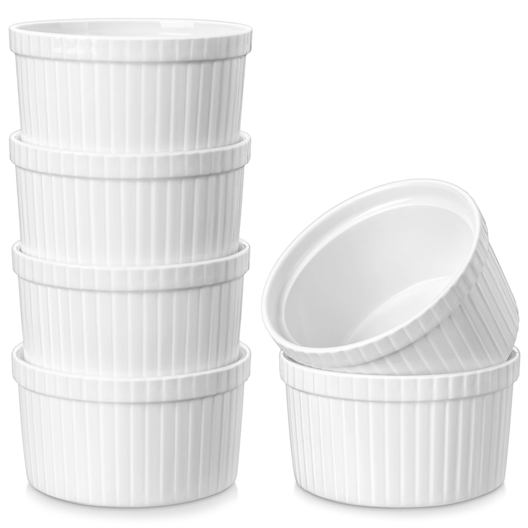 MALACASA Creme Brulee Schälchen 6er Set, Ø 9cm - 240 ml Souffle Förmchen Backofenfest, Porzellan Ofe