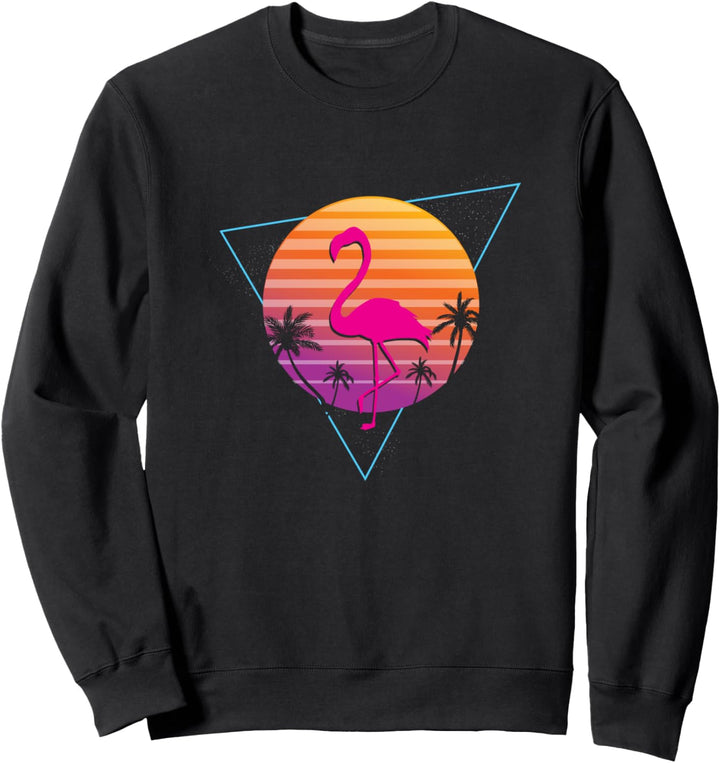 Flamingo, Palme, Sonnenuntergang, Synthwave, Retrowave, Vaporwave, 80er Jahre Sweatshirt