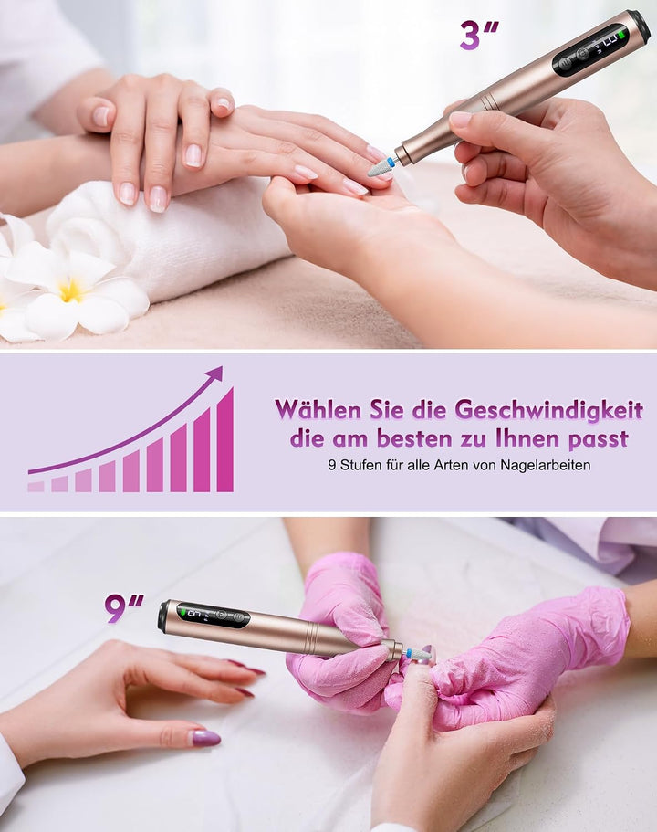 Nagelfräser Set Elektrisch mit LCD Display für Gelnägel, Acrylnägel Gold, Gold