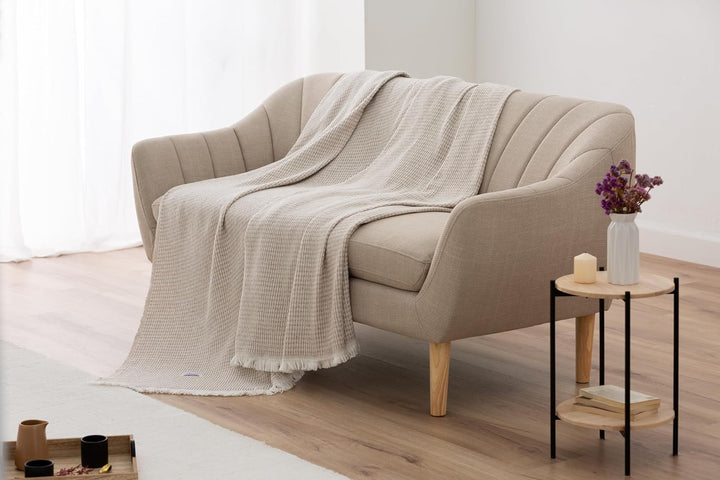 Todocama - Extra weiche Baumwolldecke mit GOFRE-Design, Mehrzweck-Tagesdecke für Sofa, Bett, dekorat