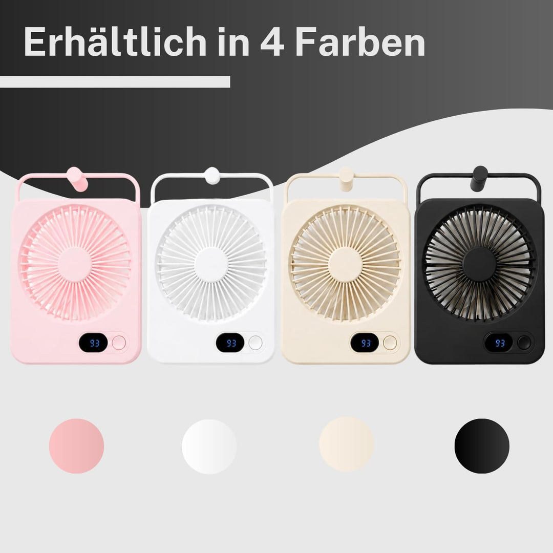 Tischventilator Schwarz - USB-betrieben, kompakt, leise, 5 Geschwindigkeitsstufen, LED Batterieanzei