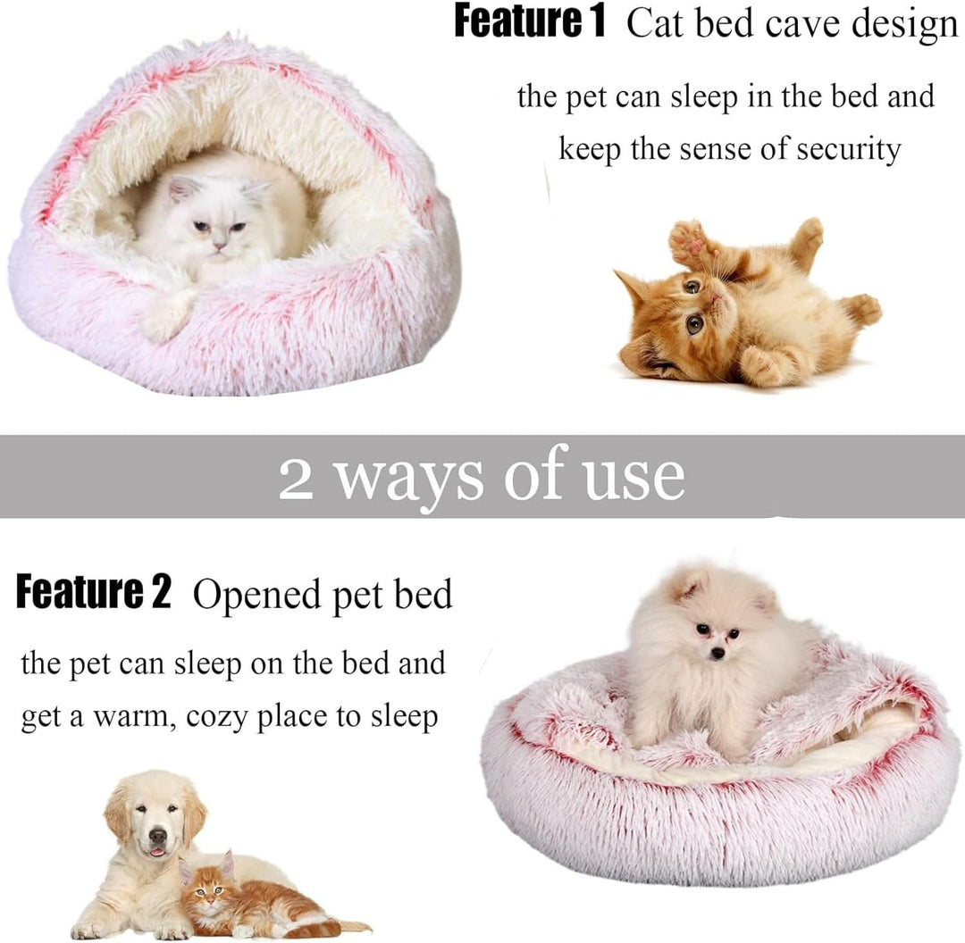 Flauschig Haustierbett Waschbar Katzenbett Hundebett Plüsch Katzenkissen Warm Kuschelbett mit Kapuze