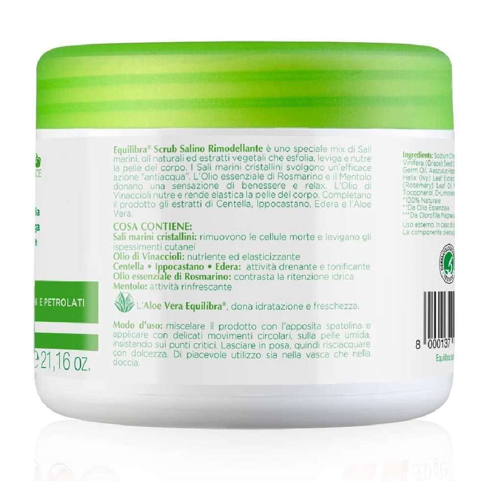 Equilibra Corpo, Scrub Salino, Peeling Körperpeeling mit Aloe Vera, Glättendes und pflegendes Leder,