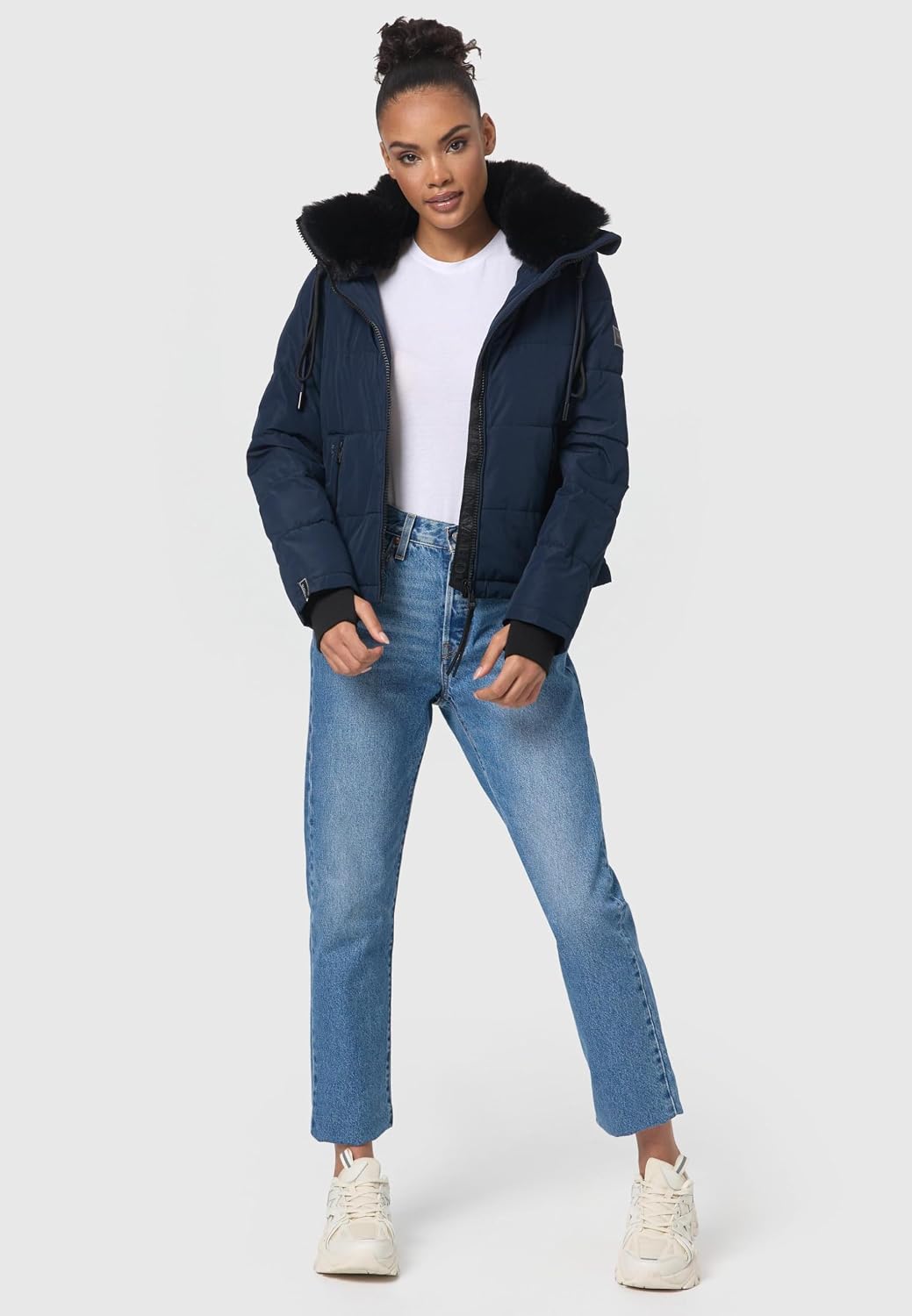 Navahoo Damen Winterjacke Steppjacke warm mit Abnehmbarer Kapuze und Kunstfellkragen Mit Liebe XIV X