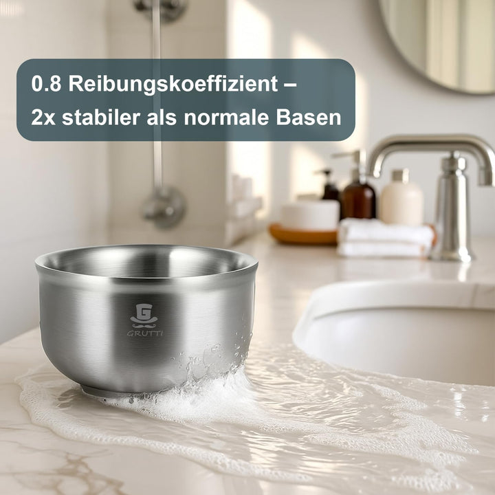 GRUTTI Premium Rasierschale 11.5cm - 3-Schicht Edelstahl mit 6cm Tiefe für Warmen Schaum &amp; Kein Über