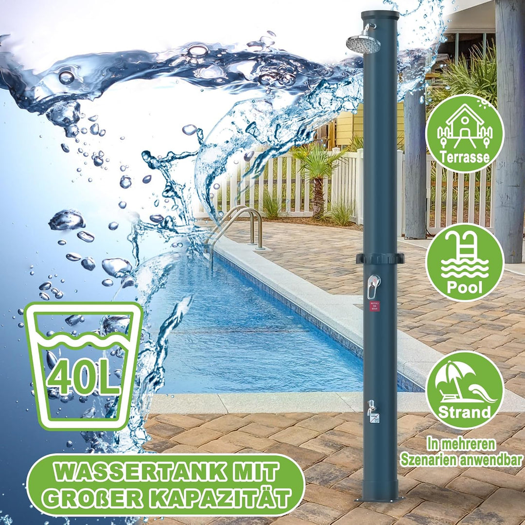 LARS360 40L Solardusche Gartendusche Duschsystem – Wassertemperatur bis 60°C, mit 180° drehbarem Reg