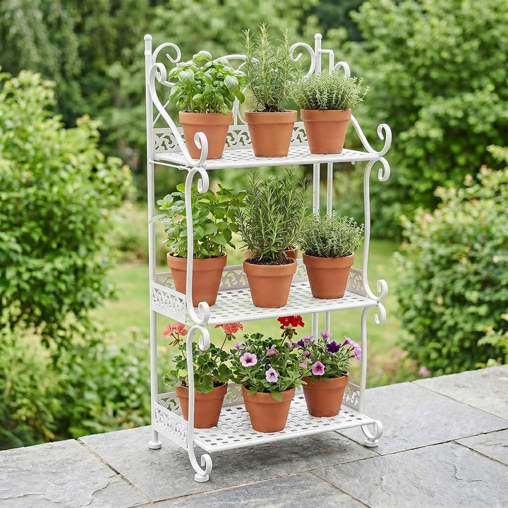 Zusammenklappbares Pflanzenregal aus Metall, Blumenständer im für Innen &amp; Aussen, Eisen-Regal für Ba