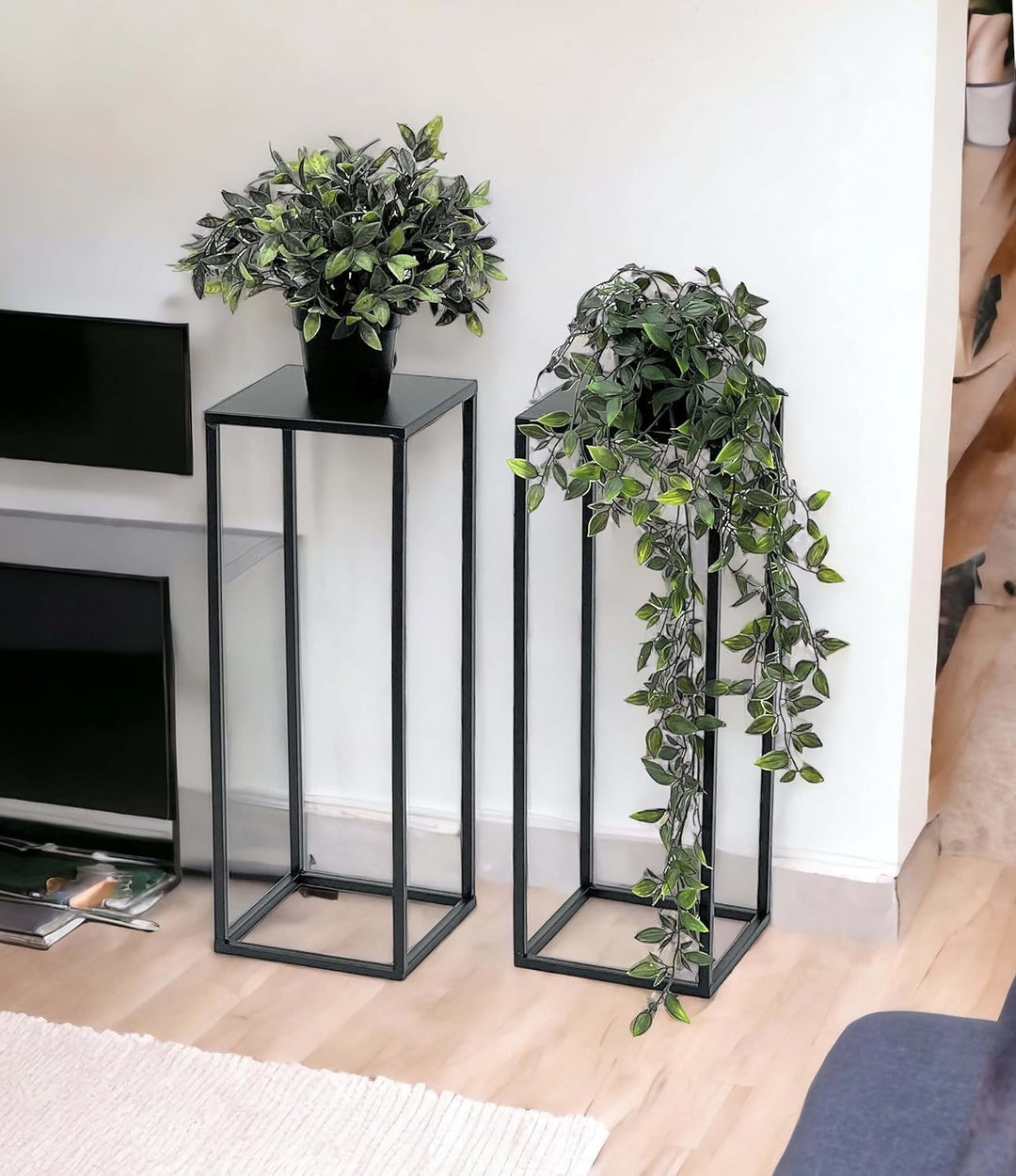 DanDiBo 2x Blumenhocker Metall Schwarz 50 cm Blumenständer 96315 S Beistelltisch Blumensäule Modern
