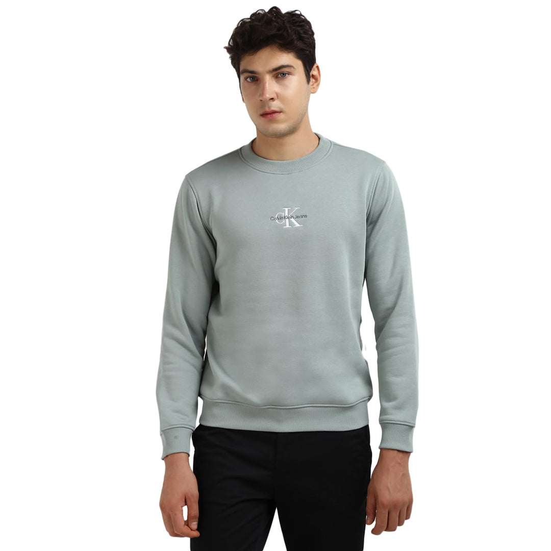Calvin Klein Herren Sweatshirt Core Monologo ohne Kapuze XXL Grau (Slate Gray), XXL Grau (Slate Gray