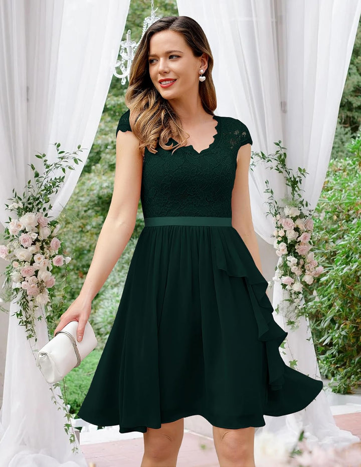 Wedtrend Cocktailkleid Damen Knielang Abendkleid Elegant für Hochzeit Elegant A Linie Rüschenkleid D