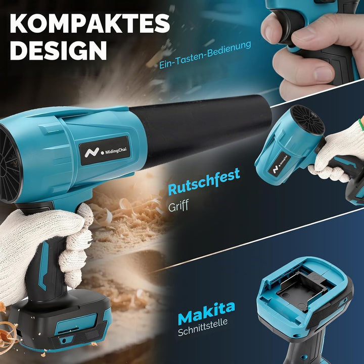 Akku Gebläse Kompatibel mit Makita 18V, Laubbläser Akku mit 3-Düsen, 32000 U/Min, 500g Luftdruck, Ha