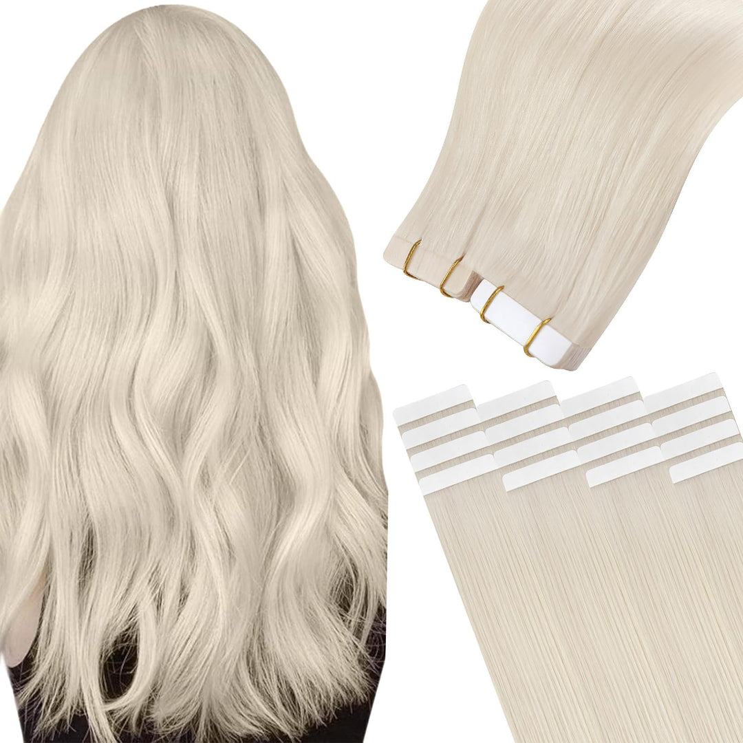 Easyouth Tape in Extension Echthaar Blond Haarverlangerung Tape in Echthaar Farbe Eisblond 12 Zoll 3