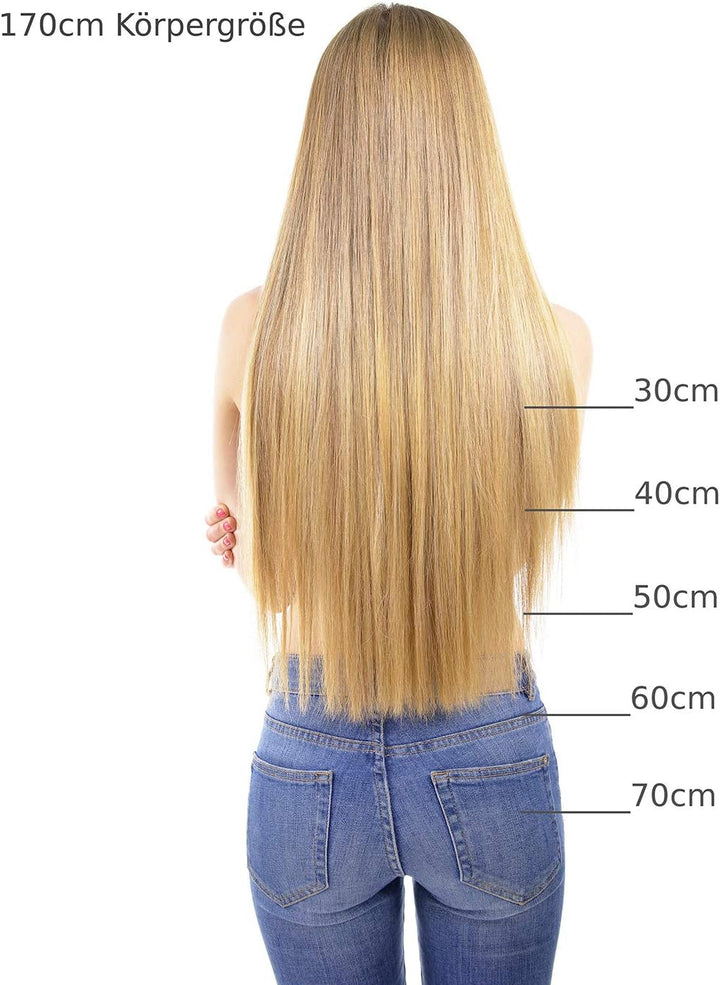 hair2heart Premium Nanoring Extensions Echthaar glatt - 50 Strähnen 0.8g 50cm 6/0 dunkelblond 50cm 5