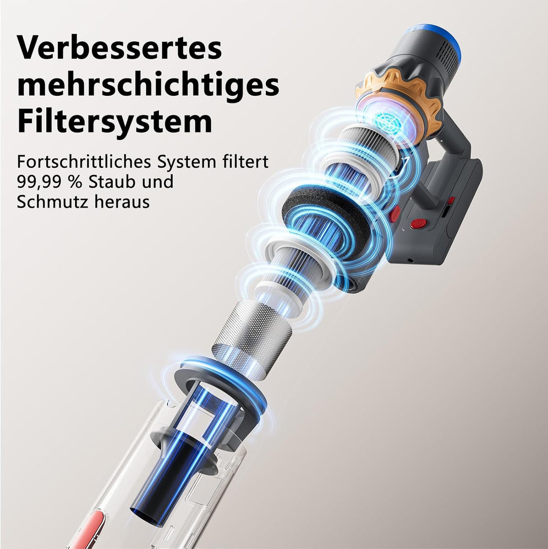 Akku Staubsauger, 58000Pa Staubsauger Kabellos, Akkustaubsauger mit Display &amp; LED, Anti-Tangle-Bürst