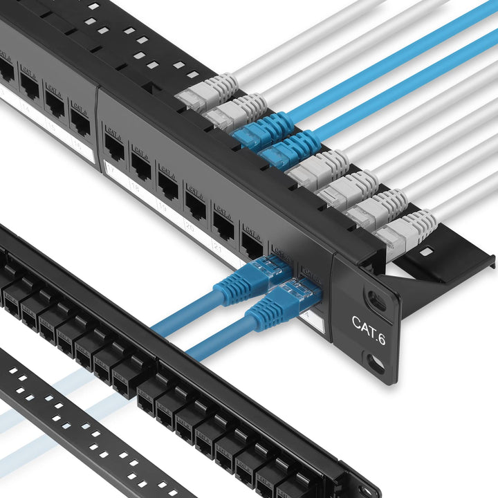 Patchpanel 24 Port Cat6 mit Inline Keystone 10G Support, Rapink Pass-Thru Koppler Patchpanel UTP 48,