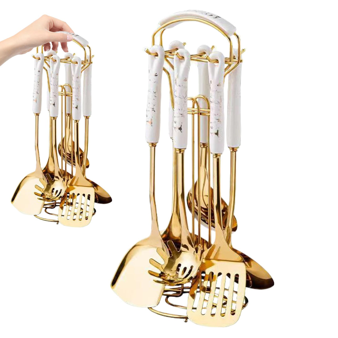 Küchenutensilien Set 7PCS Edelstahl Gold Utensilienhalter Geschirrspüler