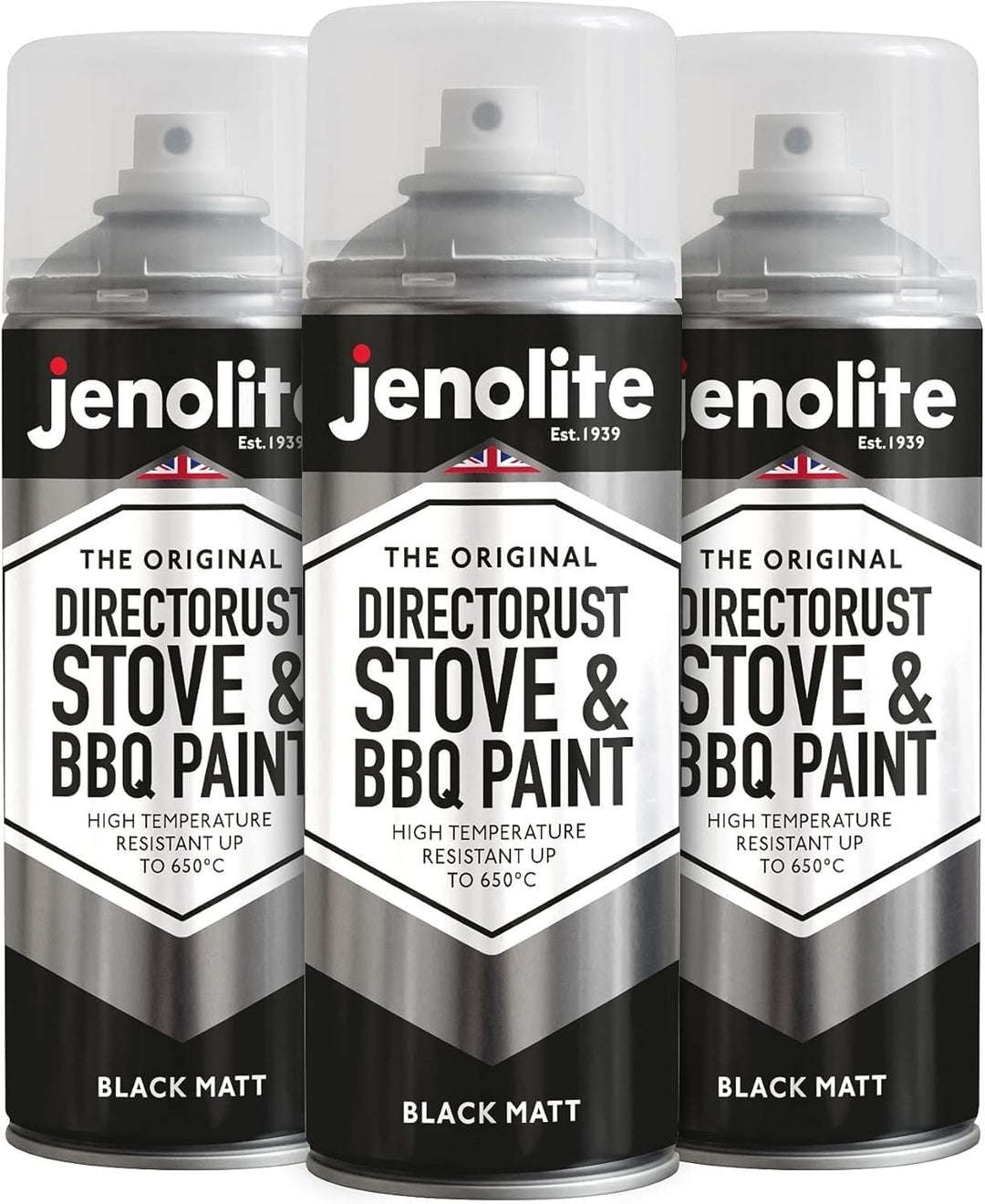 JENOLITE Directorust Grill &amp; Ofen Sprühfarbe - Schwarz Matt | 3x400ml I Hitzebeständiger Lack I Hoch