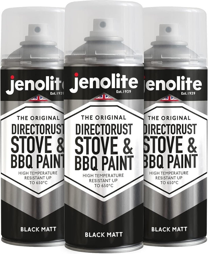 JENOLITE Directorust Grill &amp; Ofen Sprühfarbe - Schwarz Matt | 3x400ml I Hitzebeständiger Lack I Hoch
