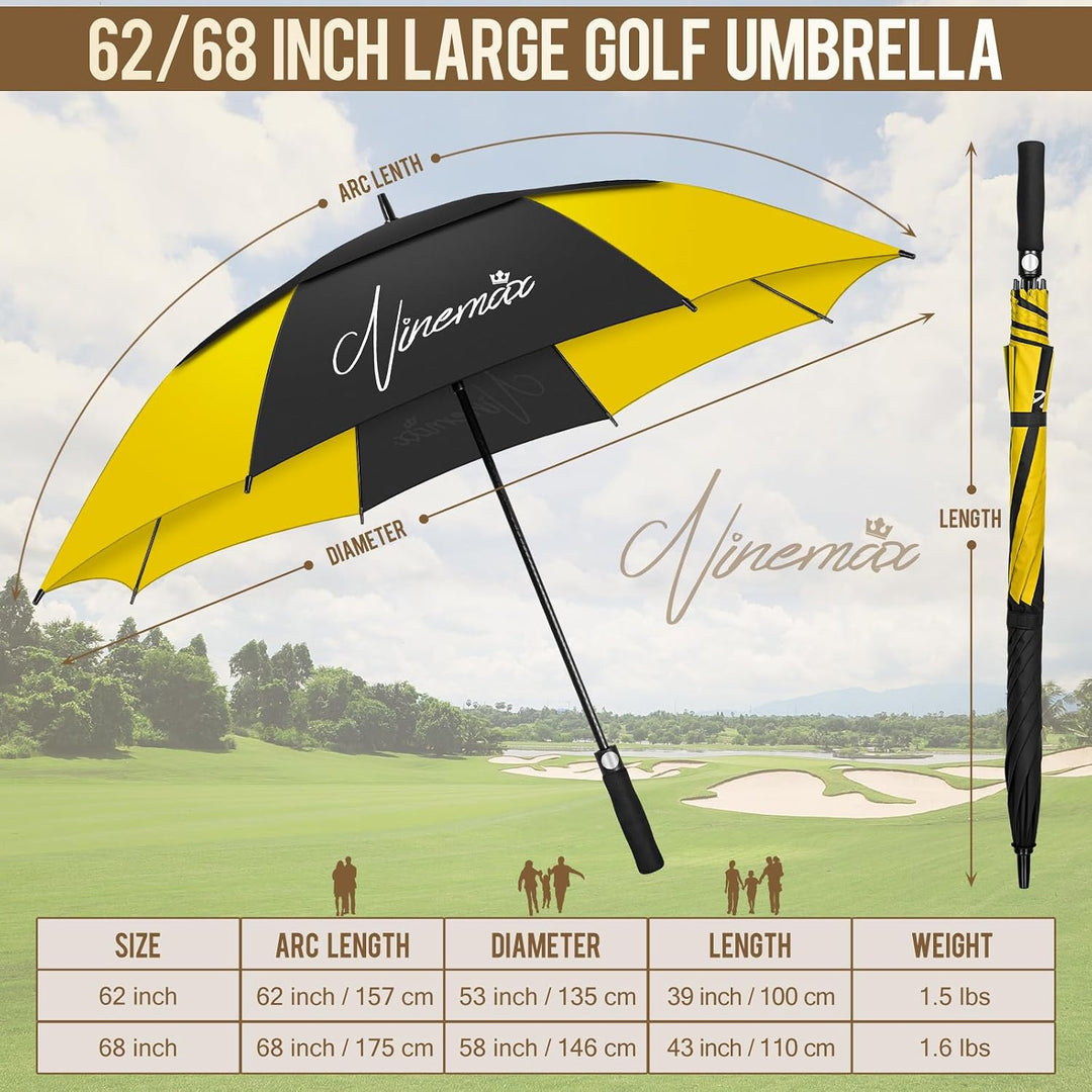 NINEMAX Golfschirm Gross Golf Regenschirm 62/68 Inch sturmfest Automatik Öffnen mit String Golf Rege
