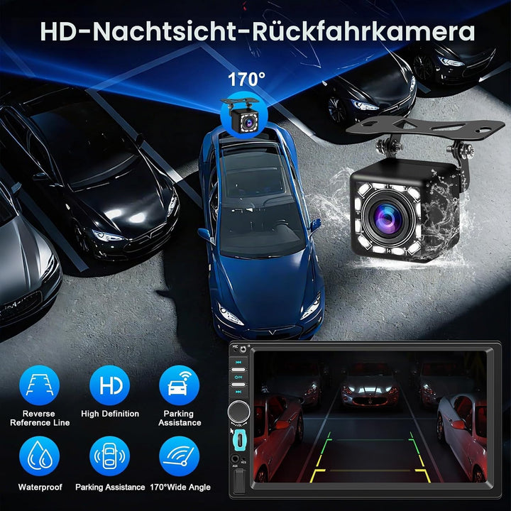 Single DIN Autoradio mit Bildschirm, Wireless CarPlay &amp; Android Auto, 7 Zoll Touchscreen Auto Radio,
