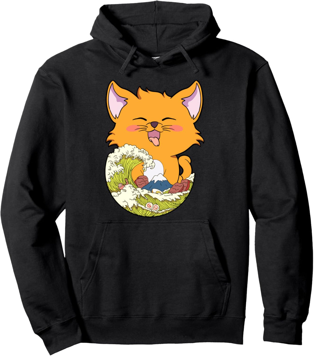 Kawaii Katze Anime Neko Cat Otaku Sea Wave Nudeln Pullover Hoodie