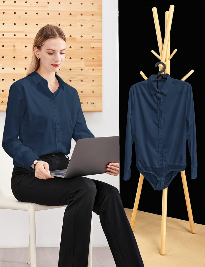 Tapata Damen-Bodysuit-Bluse mit Knöpfen, einteilig, langärmlig, solides Büroarbeitshemd, lässige Obe