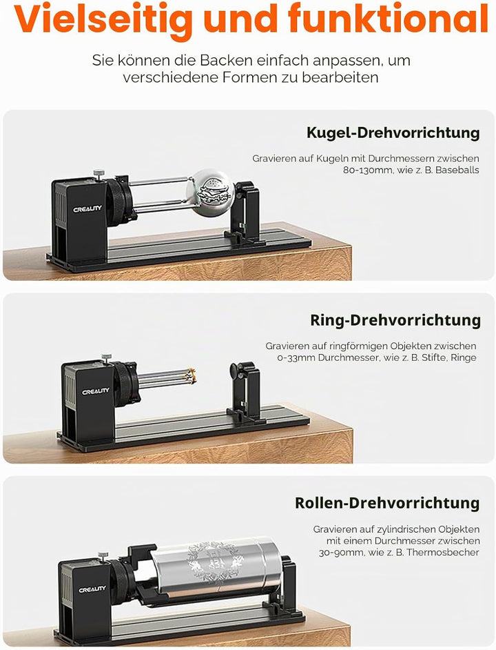 Creality Rotary Roller Pro Kit – Laser-Rotationswalzen für Falcon A1 Lasergravierer mit Erhöhungen,