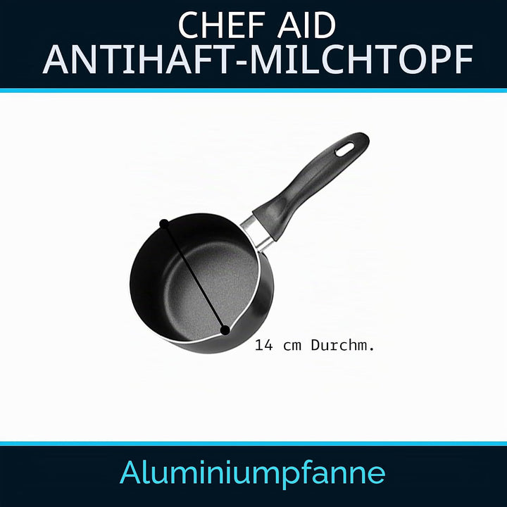 Chef Aid Antihaft-Milchtopf, 14 cm, hochwertige Aluminiumpfanne mit Ausgiesslippe und kühlbleibendem
