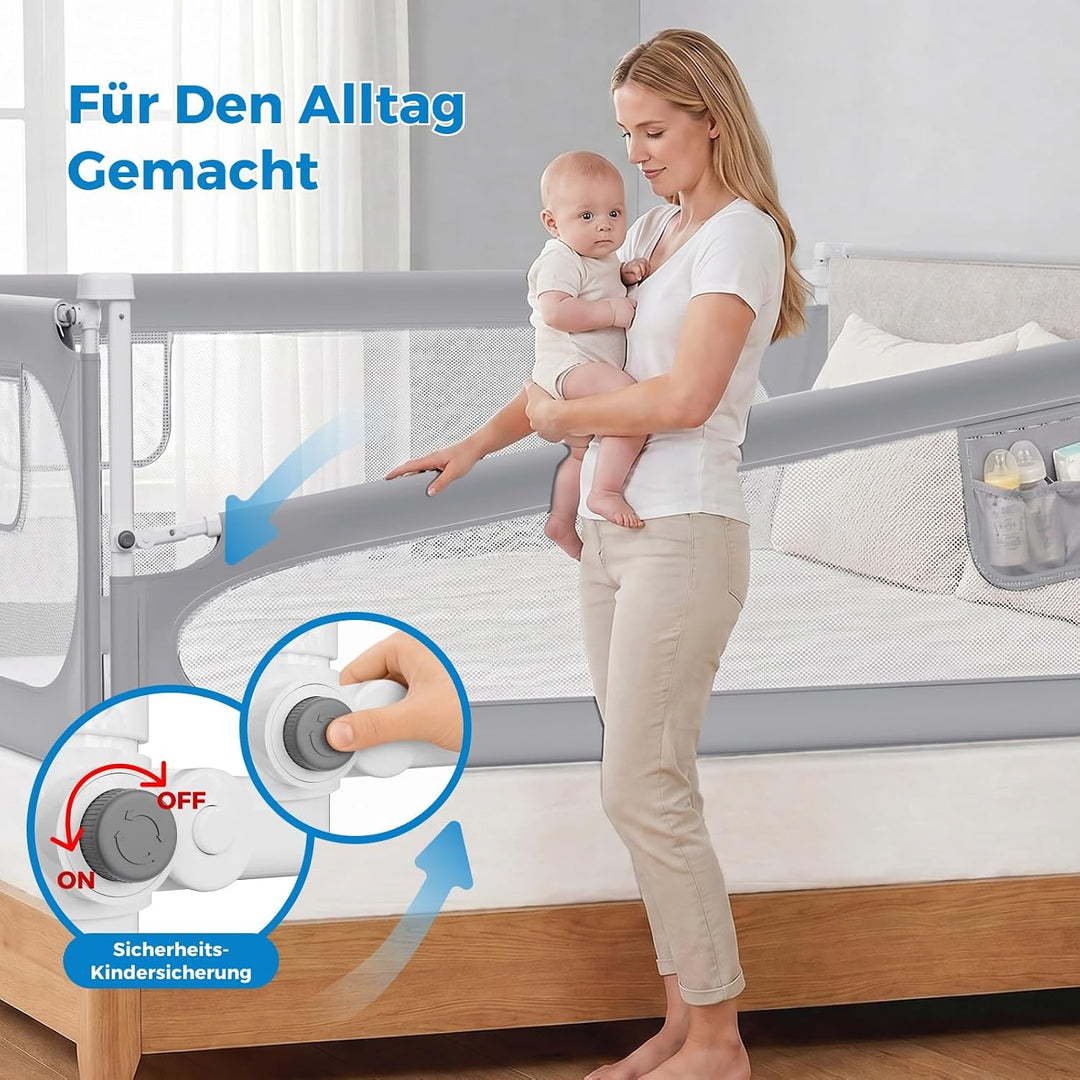 Rausfallschutz Bett 200cm, Höhenverstellbar Bettgitter Rausfallschutz 2m, 2m