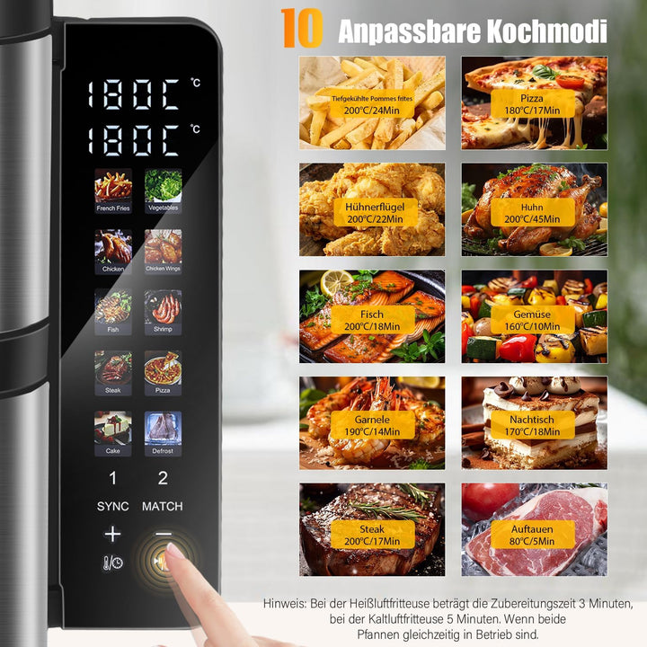 Klappbarer Farbbildschirm 5,5 L &amp;5,5 L (11 L) 2800 W (200 °C) 12 voreingestellte Modi-Stacked Dual B