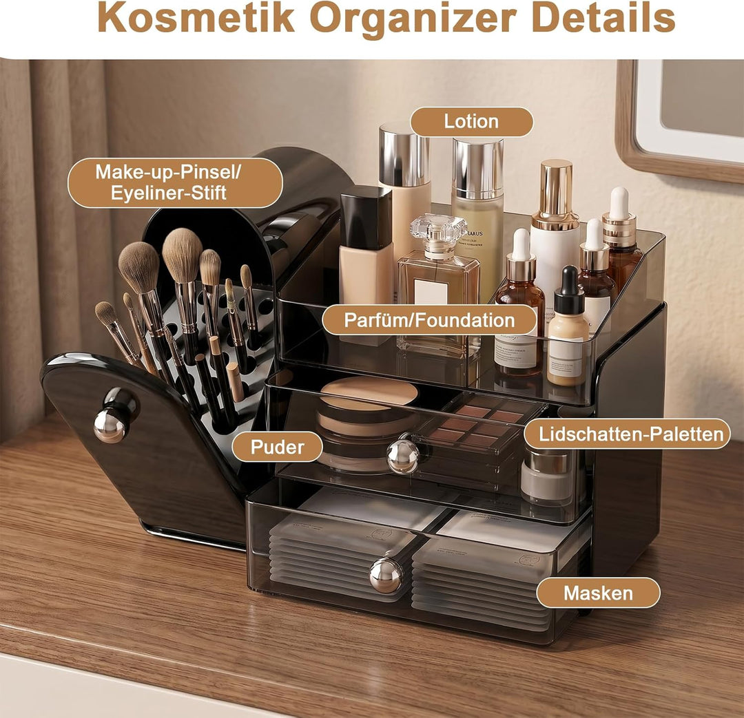 ERWEY Make Up Kosmetik Organizer mit Schubladen, Grosse Schminktisch Organizer Pinsel Aufbewahrung,