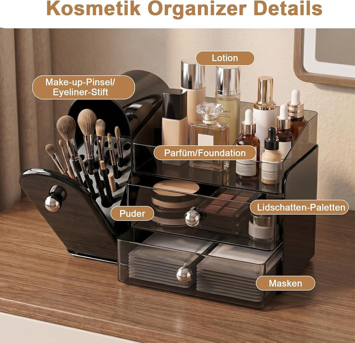 ERWEY Make Up Kosmetik Organizer mit Schubladen, Grosse Schminktisch Organizer Pinsel Aufbewahrung,
