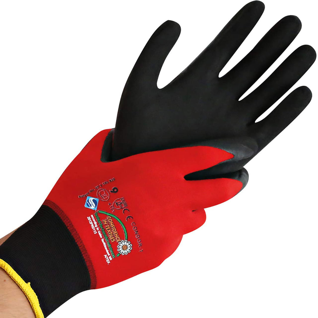 ASATEX Feinstrickhandschuh mit Mikroschaum-Beschichtung CONDOR-T, rot, Gr. 9 (12 Paar) 9 Rot/Braun,