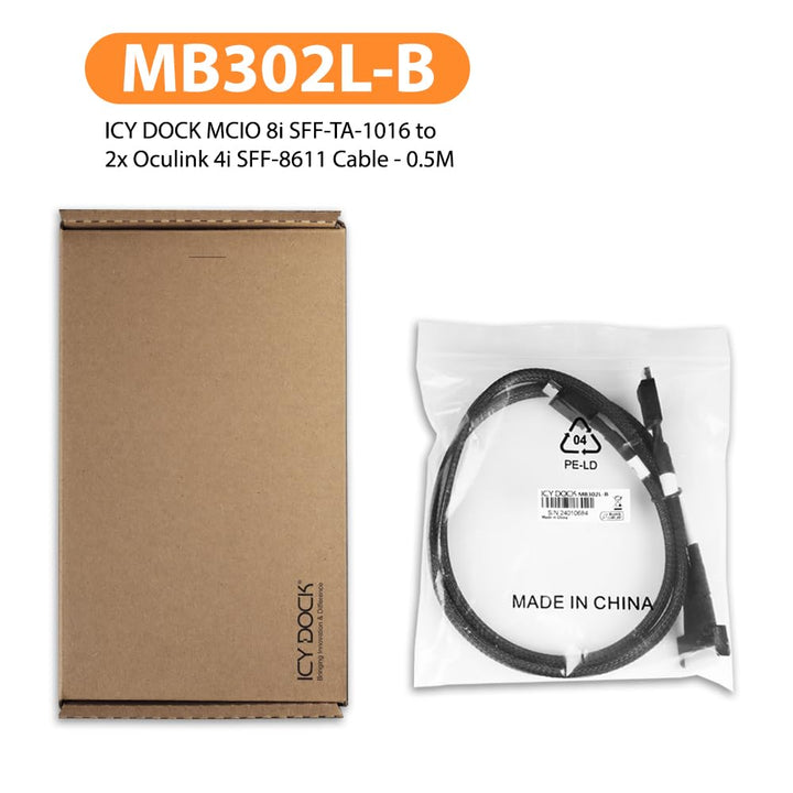 ICY DOCK MB302L-B Datenkabel - 1x MCIO SFF-TA-1016 8i zu 2x OCuLink SFF-8611 4i Länge 50cm 1x MCIO 8