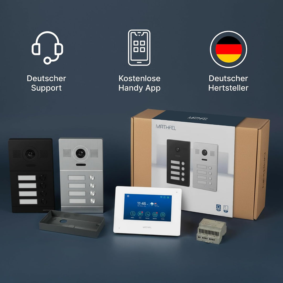 Mathfel 2-Draht IP Video-Türsprechanlage mit Türöffner – Full-HD Kamera, 7" Monitor &amp; App-Steuerung