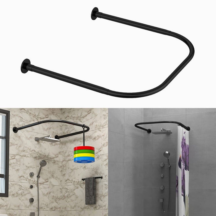 Tanxih Eck-Duschvorhangstange, verstellbar, Edelstahl, U-förmig, ohne Bohren, für Badezimmer, Badezi