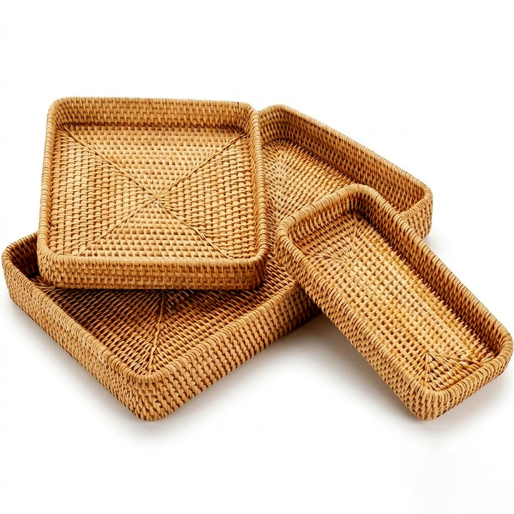 Rattan Serviertablett, Korbtablett Rechteckiges, Natürliches Gewebtes Dekoratives Tablett zum Organi
