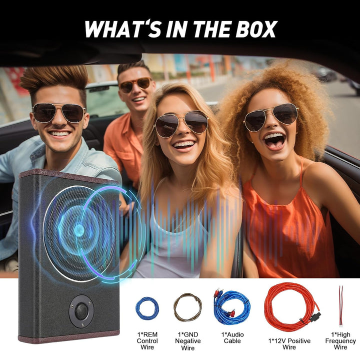 Aktiv Subwoofer, 8Zoll Tieftöner Flaches Design für Untersitz-Montage, Integrierter Verstärker mit L