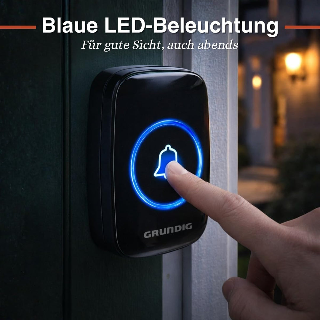 Grundig Drahtlose Türklingel Set - Funkklingel mit 300m Reichweite - LED-Anzeige und 60 Töne - Steck