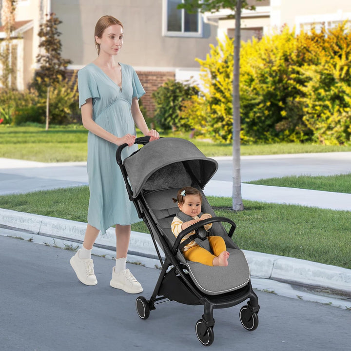FANTASK Kinderwagen klappbar, Kinderbuggy mit verstellbarem Sonnendach, 5-Punkt-Sicherheitsgurt, Rei