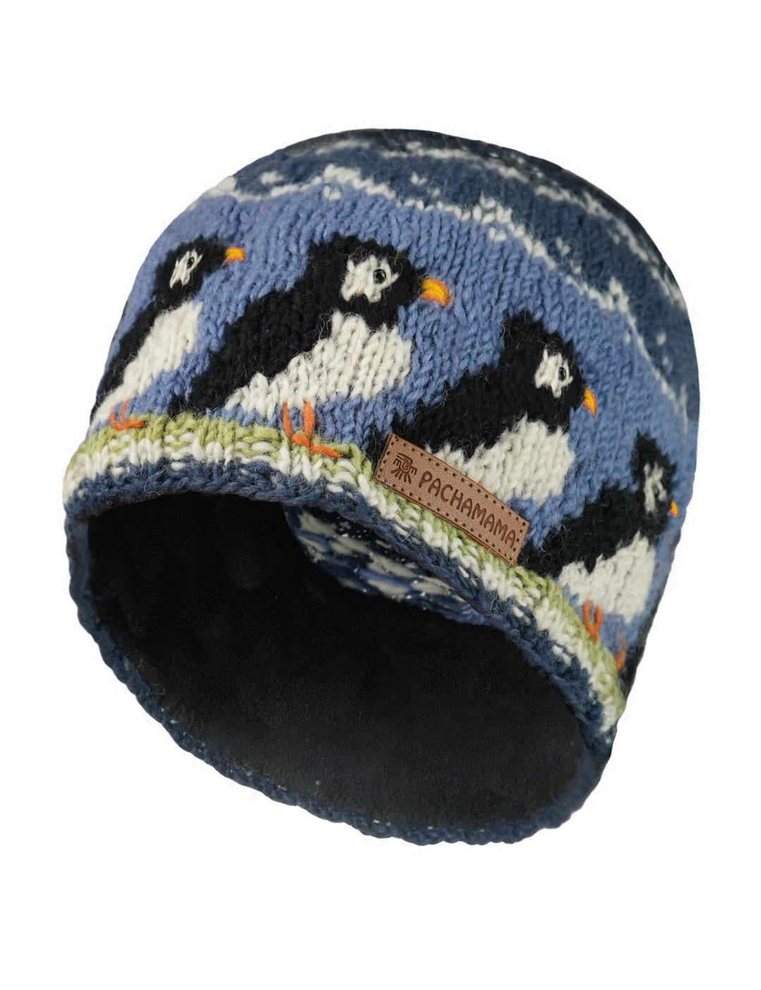 Damen Wollmütze, handgestrickt, süsses Papageientaucher-Design, mehrfarbig, Einheitsgrösse, handgefe
