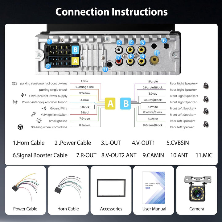 Hodozzy Autoradio 1 Din mit Drahtloses Carplay Android Auto, 7 Zoll IPS Bildschirm Auto Radio Unters